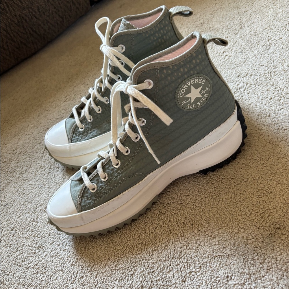 Converse High-Top Platform Sneakers in Sage Green and White